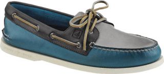 Mens Sperry Top Sider A/O 2 Eye Burnished   Teal/Grey/Blue Burnished Leather Sa