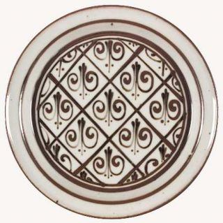 Dansk Fleur De Lis Brown Dinner Plate, Fine China Dinnerware   Brown Dots/Scroll