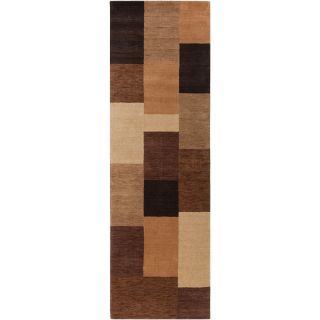 Loomed Brown Lunan Geometric Patches Wool Rug (26 X 8)