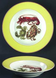 Mottahedeh Fruits Of The Sea Rim Soup Bowl, Fine China Dinnerware   Yellow Band,