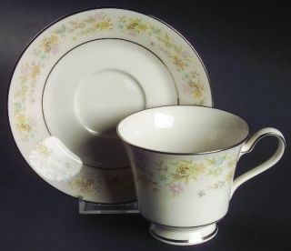 Noritake Blossom Time Footed Cup & Saucer Set, Fine China Dinnerware   Yellow/Bl