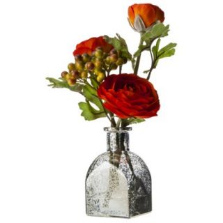 Threshold Artificial Arrangement Ranunculus in Mercury Glass Vase 10 Orange