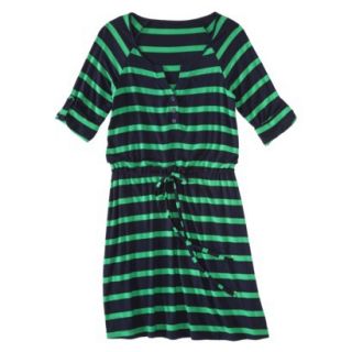 Merona Womens Knit Striped Henley Dress   Xavier Navy/Mahal Green   XXL