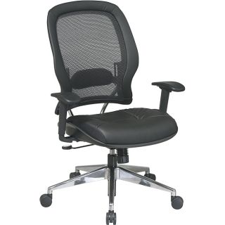 Professional Air Grid Back Chair With Leather Seat (BlackMaterials Leather, foam, steel, plasticAir grid back and leather seat with adjustable lumbar supportPneumatic seat height adjustment2 to 1 synchro tilt control with adjustable tilt tensionHeight ad