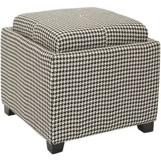 Safavieh Broadway Single Tray Hounds Tooth Storage Ottoman (GreyMaterials Polyester fabric and woodFinish BlackDimensions 17 inches high x 18 inches wide x 18 inches deep )