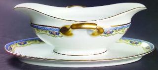Epiag Montreuxe Gravy Boat with Attached Underplate, Fine China Dinnerware   Blu