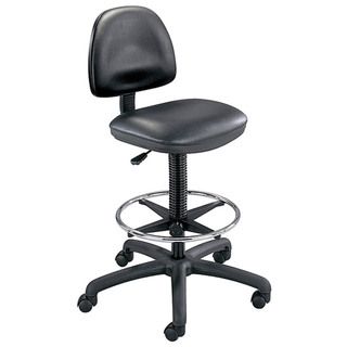 Safco Black Precision Vinyl Drafting Chair/ Foot Ring (BlackDimensions 25 inches in diameter x 42 54 inches highWeight 29 pounds Fire Retardancy CAL 117Greenguard certified Material Nylon Meets ANSI/BIFMA Seat dimensions 17.75 inches wide x 16 inches