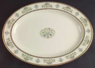 Minton Henley 16 Oval Serving Platter, Fine China Dinnerware   Green/Blue Flowe