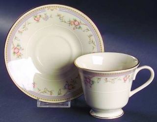 Lenox China Medford Footed Cup & Saucer Set, Fine China Dinnerware   Peach/Purpl