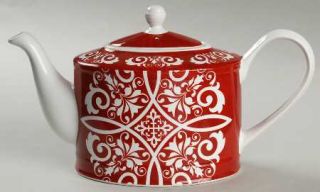 Noble Excellence Morrocan Red Teapot & Lid, Fine China Dinnerware   Red And Whit