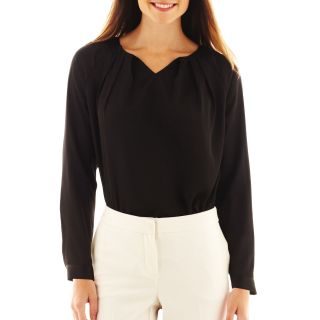 Worthington Long Sleeve Pleated Blouse, Black