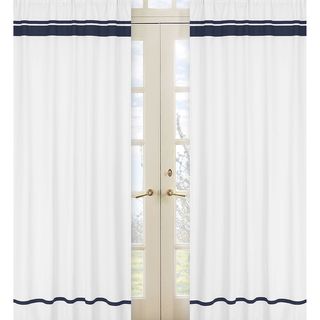 White And Navy Modern Hotel 84 inch Curtain Panel Pair