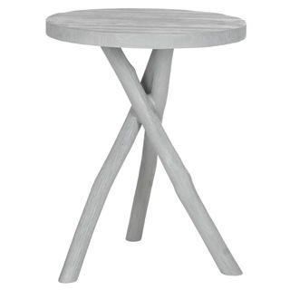 Safavieh Quinn Pearl Blue Grey Tripod Round End Table (Pearl blue greyMaterials Bayur woodFinish Pearl blue greyDimensions 19.8 inches high x 15.7 inches wide x 15.7 inches deepThis product will ship to you in 1 box.Furniture arrives fully assembled )