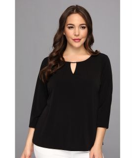 Calvin Klein Plus L/S Key Hole Matte Jersey Top Womens T Shirt (Black)