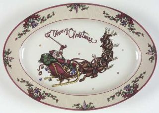 Fitz & Floyd SantaS List 14 Oval Serving Platter, Fine China Dinnerware   Crea