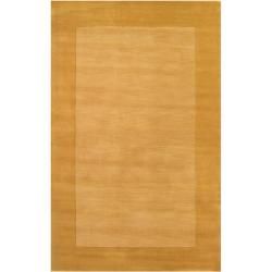 Hand crafted Solid Yellow Tone on tone Bordered Wool Rug (76 X 96)