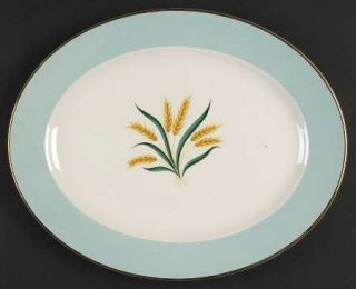 International Viking 11 Oval Serving Platter, Fine China Dinnerware   Aqua Rim,