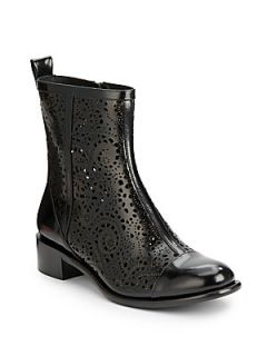 Jerri Laser Cut Leather Ankle Boots   Black