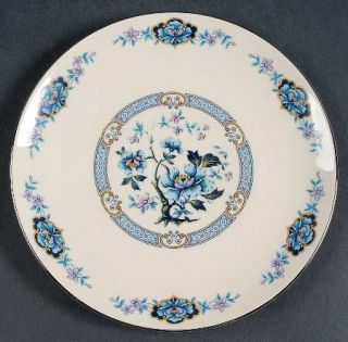 Woodmere Blue Rose Salad Plate, Fine China Dinnerware   Blue/Pink/Yellow Flowers