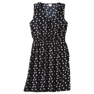 Merona Womens Woven Drapey Crossover Dress   Black/Sour Cream Dot   L