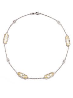 White Sapphire, Yellow Stone & Sterling Silver Link Necklace   Yell