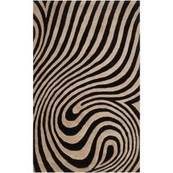 Hand tufted Contemporary Black/beige Swirl Bramble Wool Abstract Rug (5 X 79)