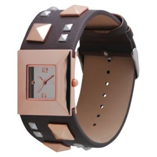 Womens Xhilaration Rose Gold Square Case Watch   Brown