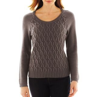 LIZ CLAIBORNE Long Sleeve Cable Knit Sweater   Talls, Grey, Womens