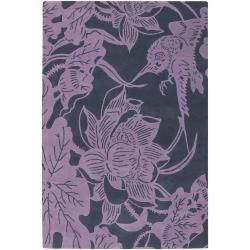 Counterfeit Studio Purple Floral Hand tufted New Zealand Wool Rug (5 X 76)