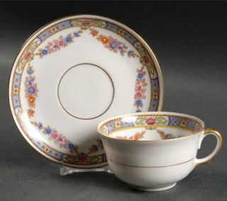 Epiag Normandy Flat Cup & Saucer Set, Fine China Dinnerware   Multifloral Swags