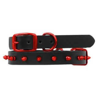 Platinum Pets Black Genuine Leather Dog Collar with Spikes   Red (11   15)