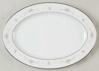 Sango Ballad 12 Oval Serving Platter, Fine China Dinnerware   Gray Scrolls,Whit