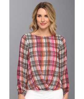 Vince Camuto L/S Dry Brush Plaid Center Fold Blouse Womens Blouse (Pink)