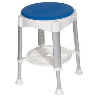 White Drive Medical Bath Stool With Blue Padded Rotating Seat