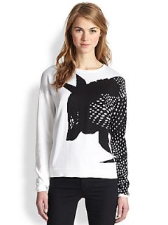 Tibi Armadillo Intarsia Pullover Sweater   Black