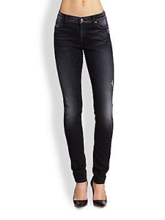7 For All Mankind The Skinny Distressed Jeans   Grey/Black Destroy