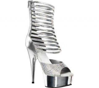 Womens Pleaser Delight 600 35   Silver PU/Satin/Silver Chrome High Heels