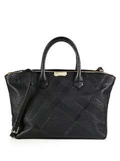 Burberry Embossed Check Leather Tote   Black
