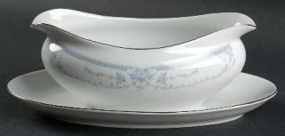 Sheffield Blue Whisper Gravy Boat with Attached Underplate, Fine China Dinnerwar