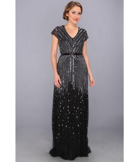 Adrianna Papell Cap Sleeve Beaded Gown Womens Dress (Gray)