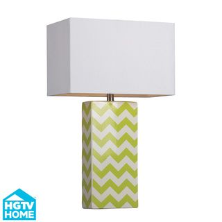 Hgtv Home Green And White Chevron Ceramic Table Lamp