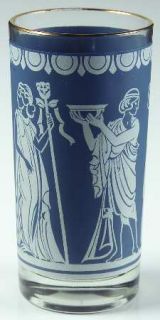 Unknown Crystal Unk5457 12 Oz Flat Tumbler   Grecian Figures On Blue/White,Gold