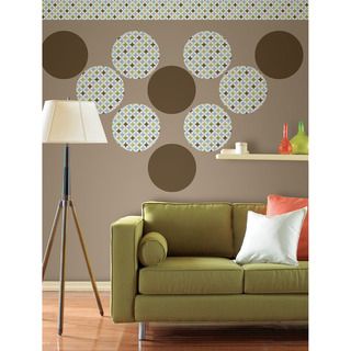 Wallpops 14 piece Geo And Hot Chocolate Decal Pack (MultiDimensions 13 dots 13 inch in diameterOne (1) stripe 6.5 inches wide x 16 feet longBoy/Girl/Neutral GirlTheme StripesMaterials VinylNumber if a Set 14Care instructions Wipe with damp clothHa