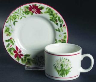 American Atelier Holiday Floral Flat Cup & Saucer Set, Fine China Dinnerware   R