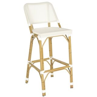 Deltana Beige Indoor Outdoor Barstool Beige (BeigeIncludes One (1) stoolMaterials PE wicker and aluminumSeat dimensions 16.9 inches width and 16.5 inches depthSeat height 29.5 inchesDimensions 41.3 inches high x 17 inches wide x 20 inches deepWeight 