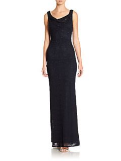 Beaded Lace Gown   Midnight