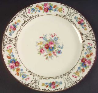 Royal Ivory (Czech, Germany) Queens Rose (Smooth, Gold Scrolls) Dinner Plate, Fi