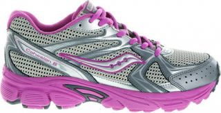 Girls Saucony Cohesion 6 LTT   Grey/Magenta/Silver Lace Up Shoes