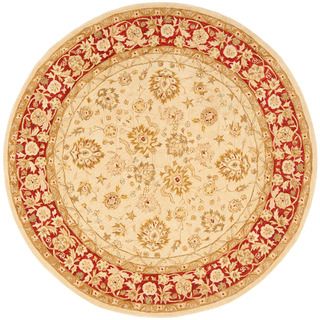 Handmade Ancestry Ivory/ Red Wool Rug (6 Round)