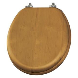 Mayfair Round Wood Veneer Toilet Seat with Chrome Hinge   Natural Oak